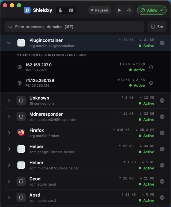Shieldxy process view shown in a diagonal light and dark theme comparison